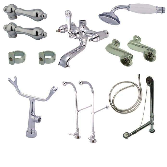 Kingston - Tub Faucets - Vintage CCK510AL Two-Handle 2-Hole Freestanding Clawfoot Tub Faucet Package with Supply Line, Hand Shower and Tub Drain