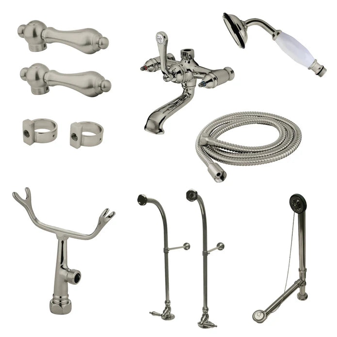 Kingston - Tub Faucets - Vintage CCK517AL Three-Handle 2-Hole Freestanding Clawfoot Tub Faucet Package with Supply Line, Hand Shower and Tub Drain