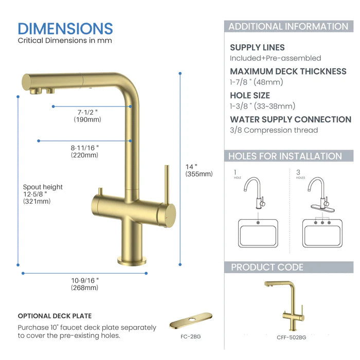 Casa Fixtures - Kitchen Faucet - Halo 2-in-1 Pull Out Kitchen Filtration Faucet (CFF-502)