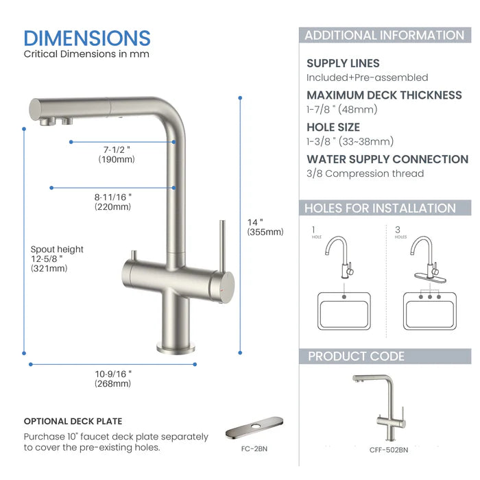 Casa Fixtures - Kitchen Faucet - Halo 2-in-1 Pull Out Kitchen Filtration Faucet (CFF-502)