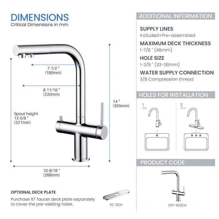 Casa Fixtures - Kitchen Faucet - Halo 2-in-1 Pull Out Kitchen Filtration Faucet (CFF-502)