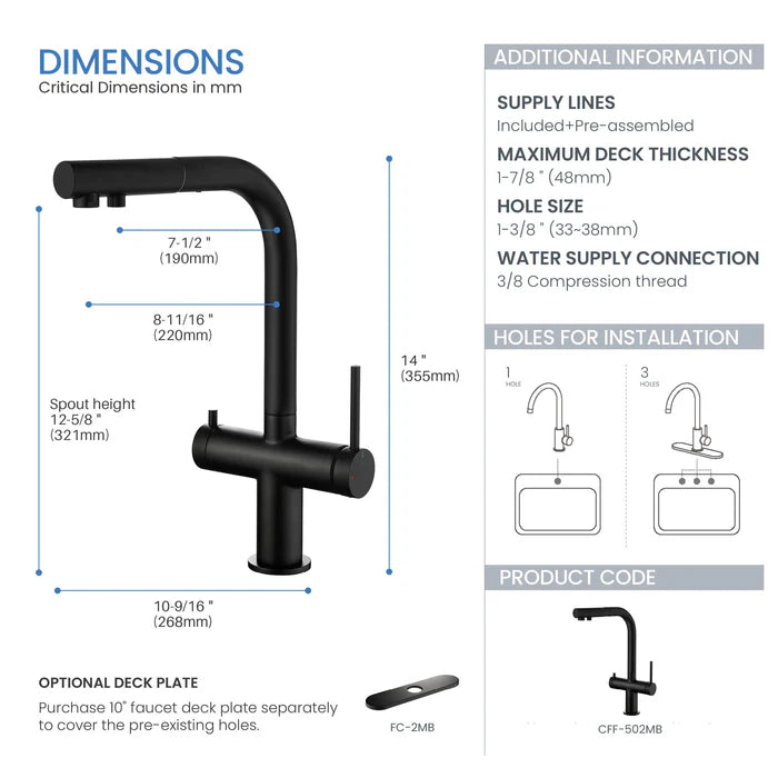 Casa Fixtures - Kitchen Faucet - Halo 2-in-1 Pull Out Kitchen Filtration Faucet (CFF-502)