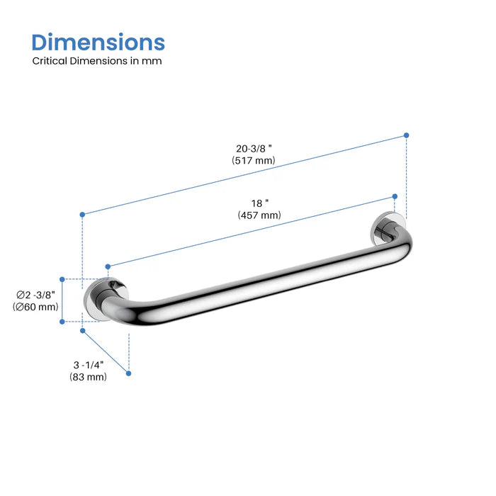 Casa Fixtures - Bathroom Accessories - Halo 18" Stainless Steel Bathroom Safety Grab Bar (CGB-1018)