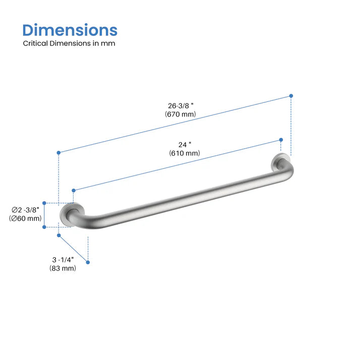 Casa Fixtures - Bathroom Accessories - 24" Stainless Steel Bathroom Safety Grab Bar (CGB-1124)