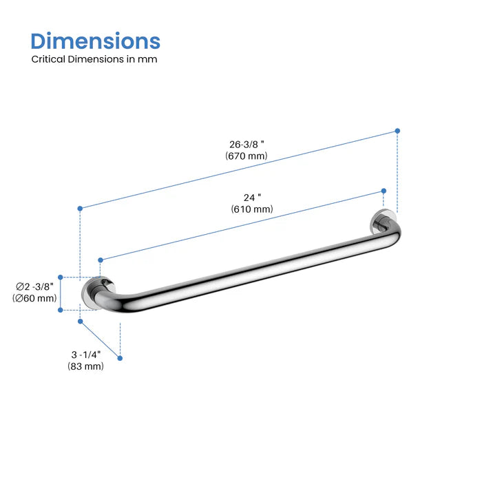 Casa Fixtures - Bathroom Accessories - 24" Stainless Steel Bathroom Safety Grab Bar (CGB-1124)