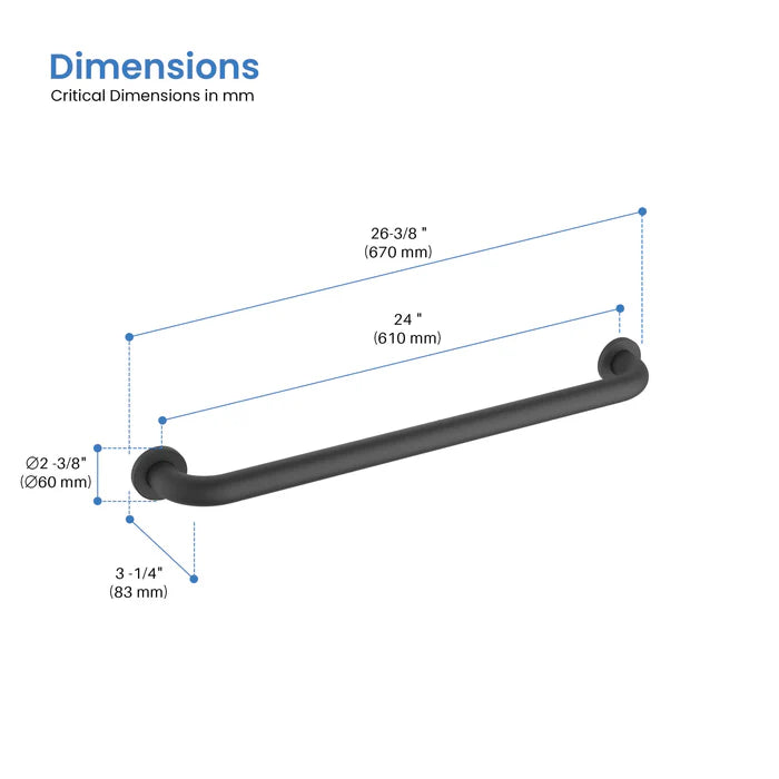 Casa Fixtures - Bathroom Accessories - 24" Stainless Steel Bathroom Safety Grab Bar (CGB-1124)