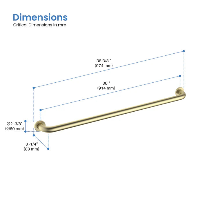 Casa Fixtures - Bathroom Accessories - Halo 36" Stainless Steel Bathroom Safety Grab Bar (CGB-1036)