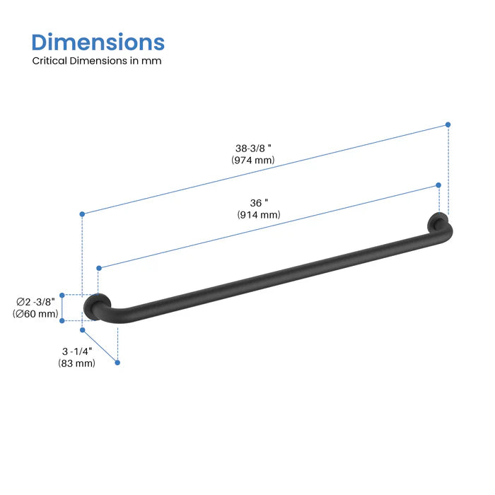 Casa Fixtures - Bathroom Accessories - Halo 36" Stainless Steel Bathroom Safety Grab Bar (CGB-1036)