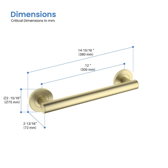 Casa Fixtures - Bathroom Accessories - 12" Stainless Steel Bathroom Safety Grab Bar (CGB-1112)