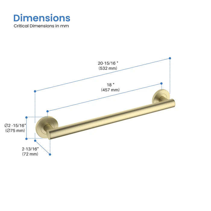 Casa Fixtures - Bathroom Accessories - 18" Stainless Steel Bathroom Safety Grab Bar (CGB-1118)