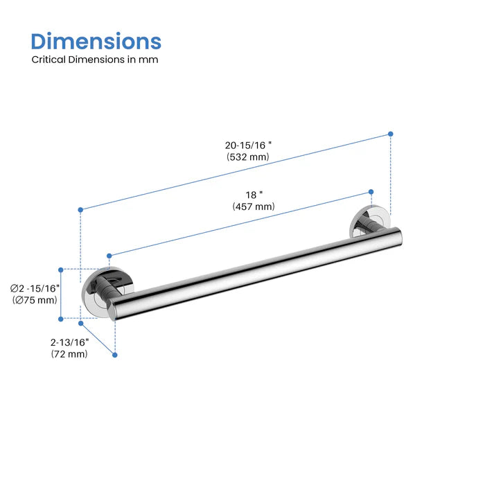 Casa Fixtures - Bathroom Accessories - 18" Stainless Steel Bathroom Safety Grab Bar (CGB-1118)