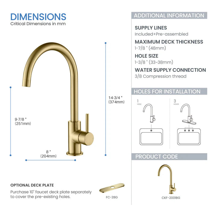 Casa Fixtures - Kitchen Faucet - Halo Single Handle Bar Sink Faucet (CKF-2001)