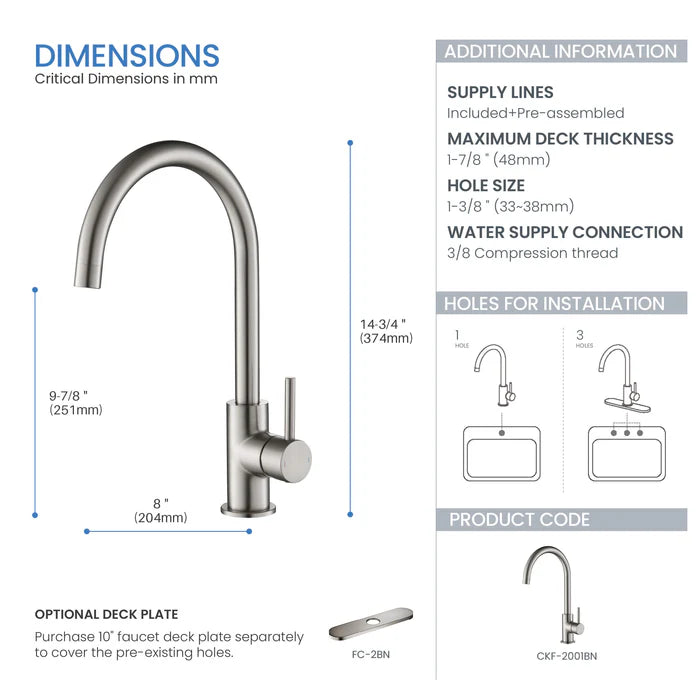 Casa Fixtures - Kitchen Faucet - Halo Single Handle Bar Sink Faucet (CKF-2001)