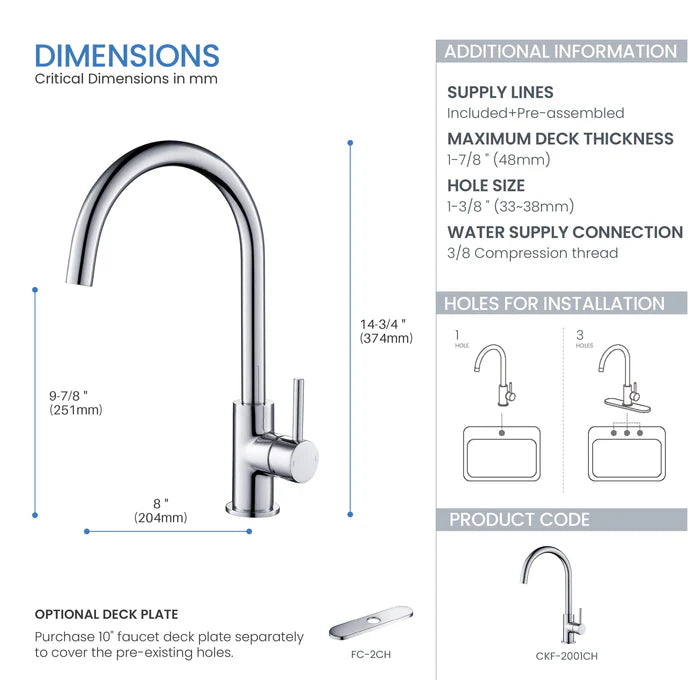 Casa Fixtures - Kitchen Faucet - Halo Single Handle Bar Sink Faucet (CKF-2001)
