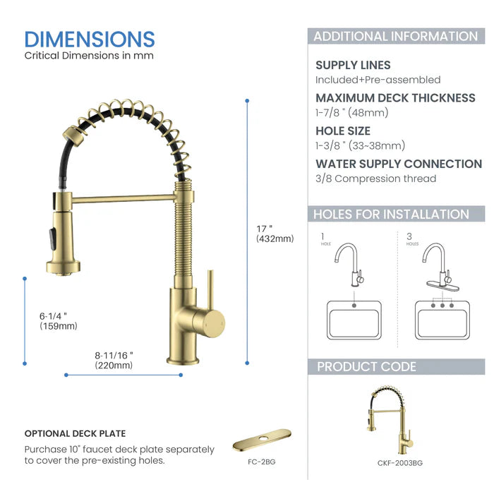 Casa Fixtures - Kitchen Faucet - Genova Commercial Style Single Handle Pull Down Kitchen Sink Faucet (CKF-2003)