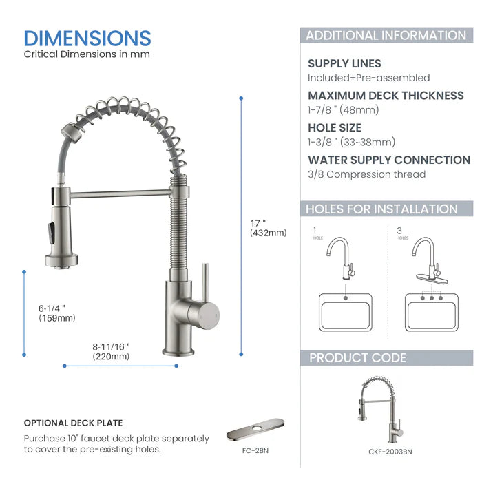 Casa Fixtures - Kitchen Faucet - Genova Commercial Style Single Handle Pull Down Kitchen Sink Faucet (CKF-2003)