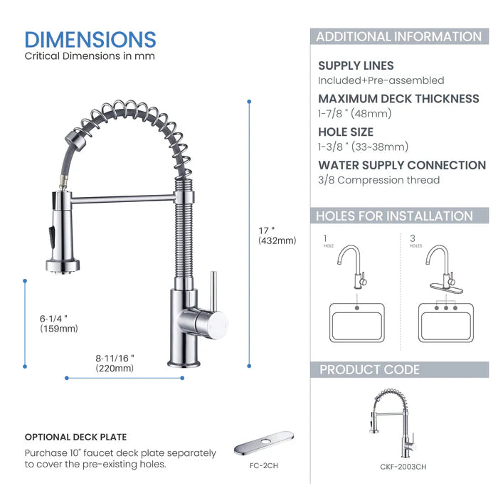 Casa Fixtures - Kitchen Faucet - Genova Commercial Style Single Handle Pull Down Kitchen Sink Faucet (CKF-2003)