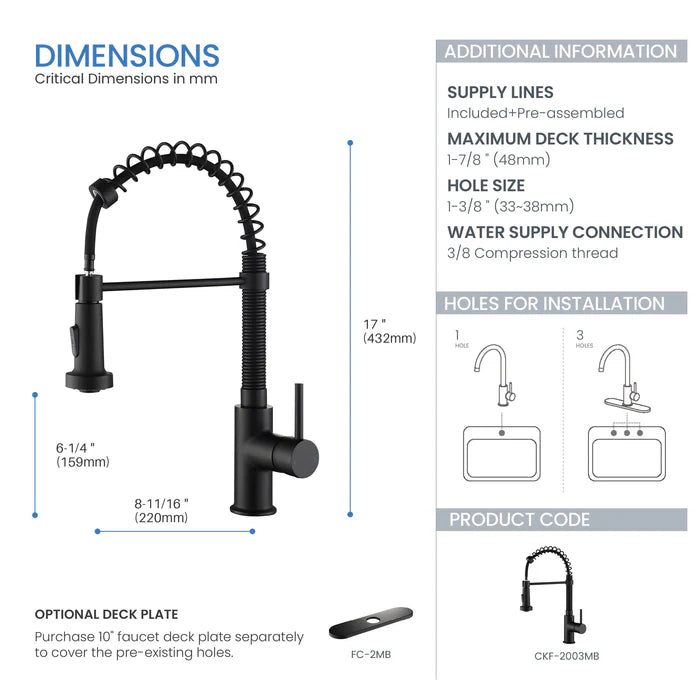 Casa Fixtures - Kitchen Faucet - Genova Commercial Style Single Handle Pull Down Kitchen Sink Faucet (CKF-2003)