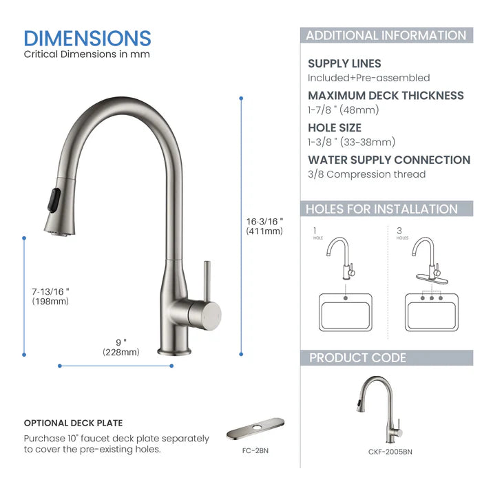 Casa Fixtures - Kitchen Faucet - Mesa Single Handle Pull Down Kitchen Sink Faucet (CKF-2005)