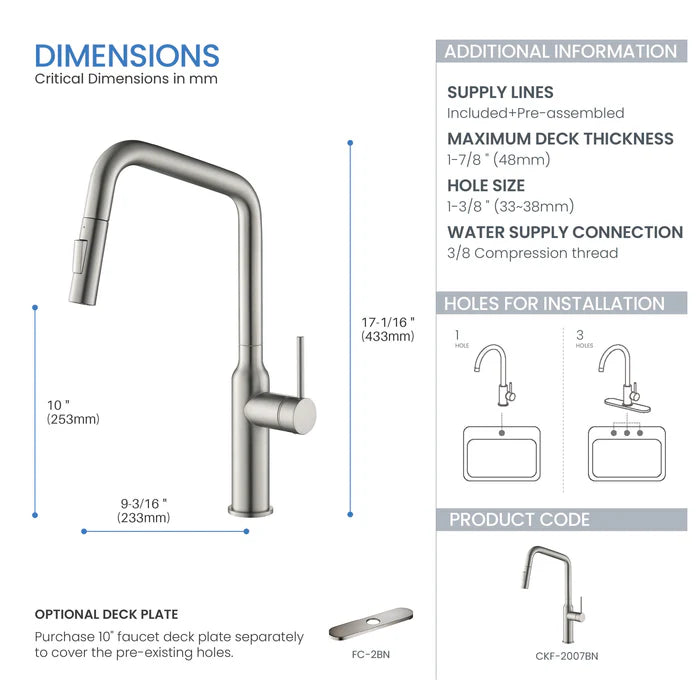 Casa Fixtures - Kitchen Faucet - Tampa Single Handle Pull Down Kitchen Sink Faucet (CKF-2007)