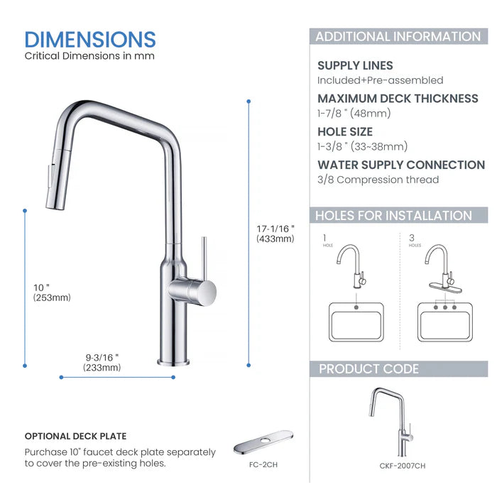 Casa Fixtures - Kitchen Faucet - Tampa Single Handle Pull Down Kitchen Sink Faucet (CKF-2007)
