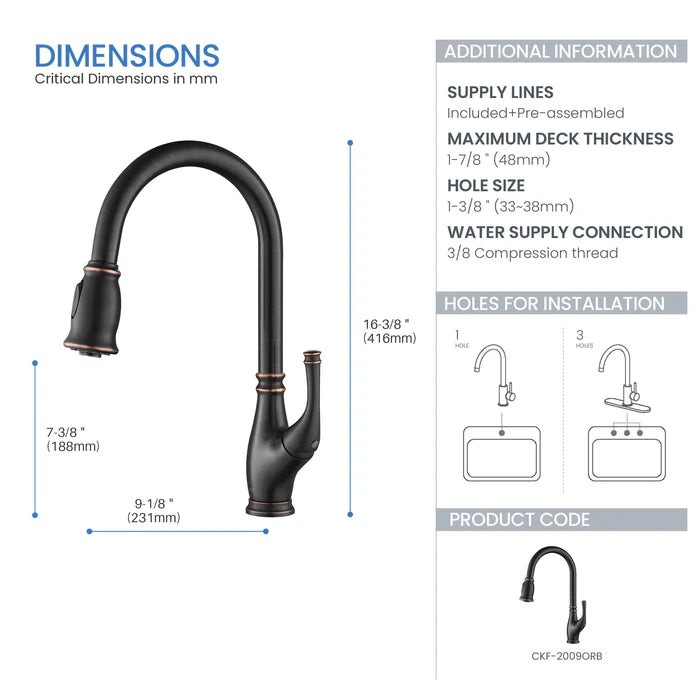 Casa Fixtures - Kitchen Faucet - Omaha Single Handle Pull Down Kitchen Sink Faucet (CKF-2009)