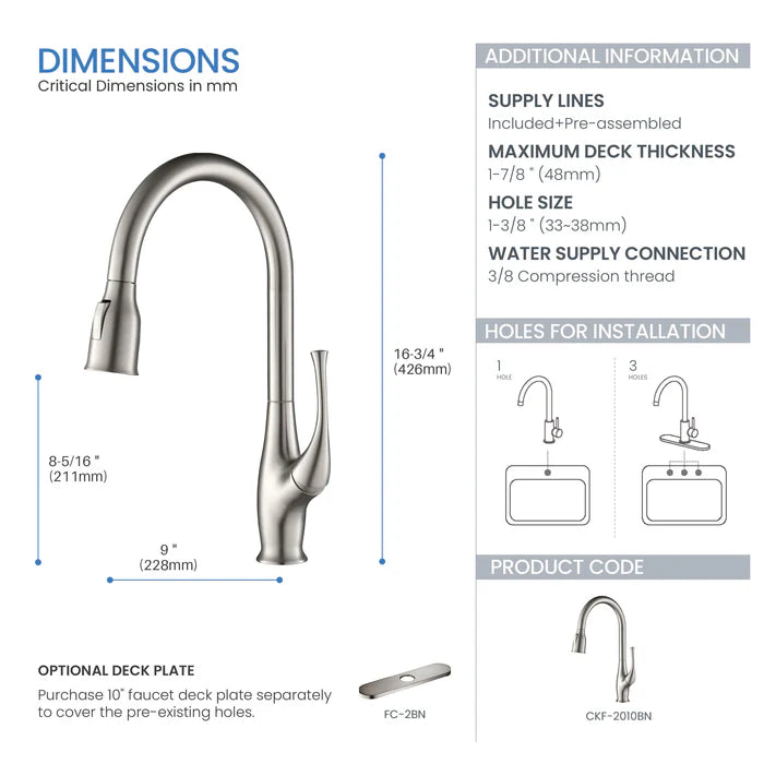 Casa Fixtures - Kitchen Faucet - Kansas Single Handle Pull Down Kitchen Sink Faucet (CKF-2010)
