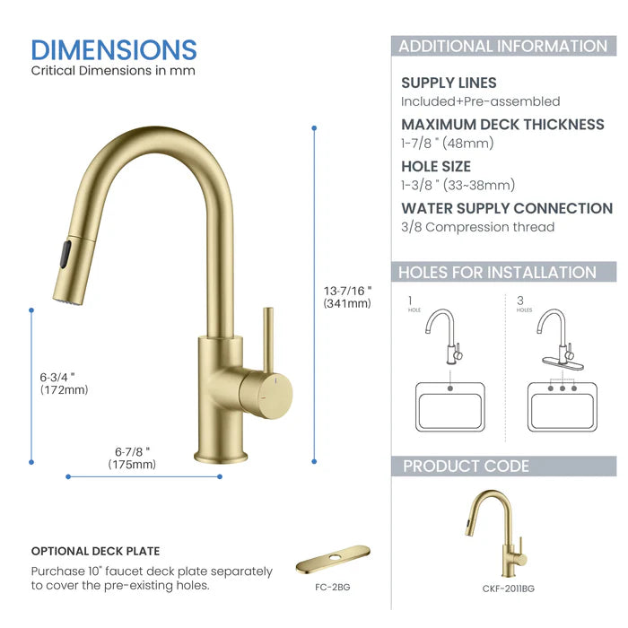 Casa Fixtures - Kitchen Faucet - Halo Single Handle Pull Down Kitchen & Bar Sink Faucet (CKF-2011)