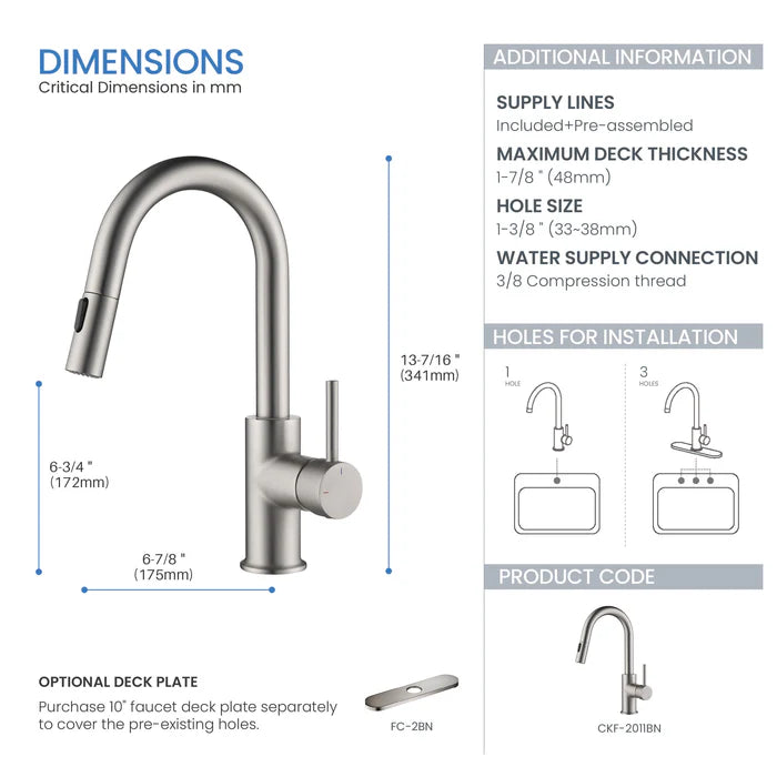 Casa Fixtures - Kitchen Faucet - Halo Single Handle Pull Down Kitchen & Bar Sink Faucet (CKF-2011)