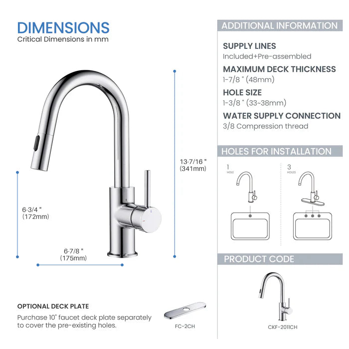 Casa Fixtures - Kitchen Faucet - Halo Single Handle Pull Down Kitchen & Bar Sink Faucet (CKF-2011)
