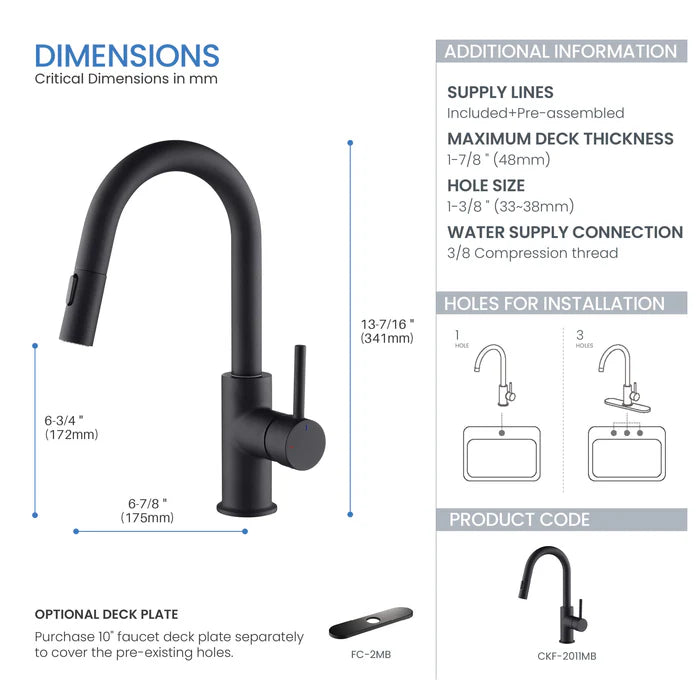 Casa Fixtures - Kitchen Faucet - Halo Single Handle Pull Down Kitchen & Bar Sink Faucet (CKF-2011)