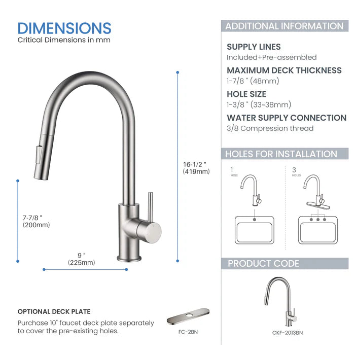 Casa Fixtures - Kitchen Faucet - Halo Single Handle Pull Down Kitchen Faucet (CKF-2013)