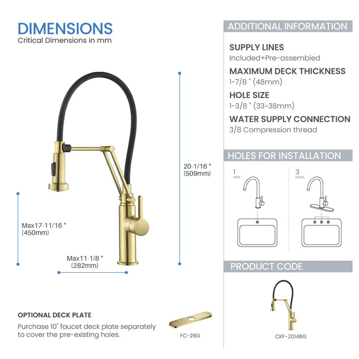 Casa Fixtures - Kitchen Faucet - Vista Single Handle Pull Down Kitchen Faucet (CKF-2014)