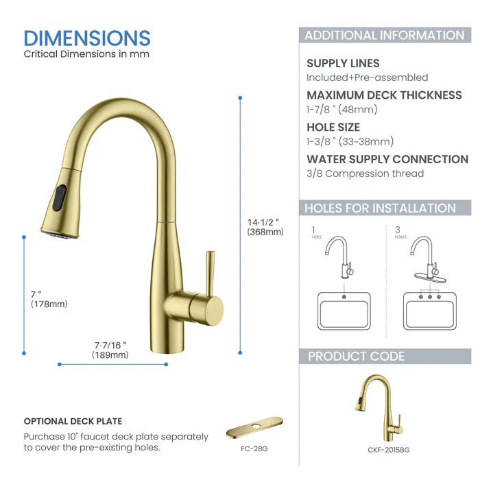 Casa Fixtures - Kitchen Faucet - Plano Single Handle Pull Down Kitchen & Bar Sink Faucet (CKF-2015)