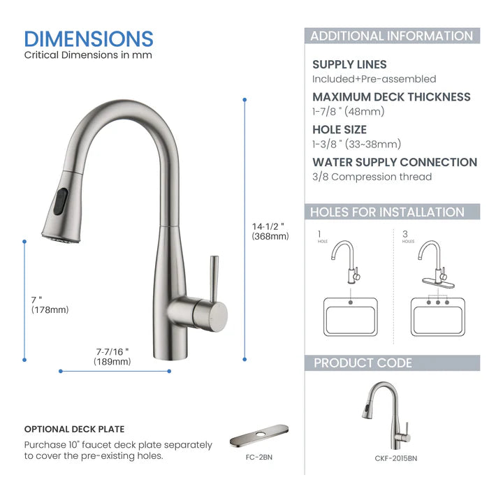 Casa Fixtures - Kitchen Faucet - Plano Single Handle Pull Down Kitchen & Bar Sink Faucet (CKF-2015)