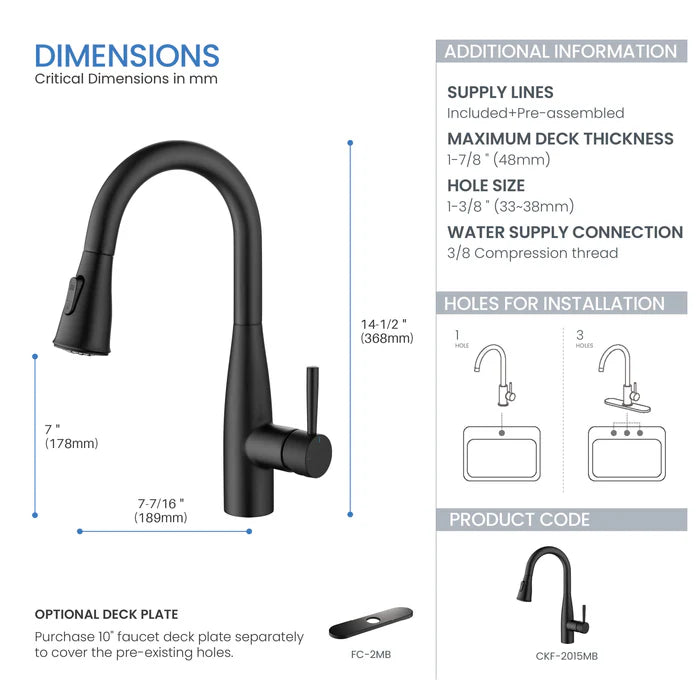 Casa Fixtures - Kitchen Faucet - Plano Single Handle Pull Down Kitchen & Bar Sink Faucet (CKF-2015)