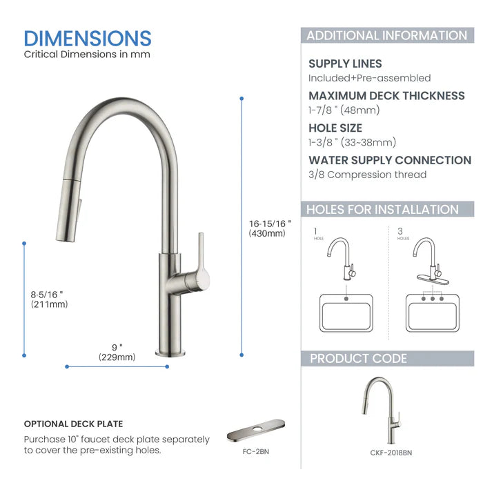 Casa Fixtures - Kitchen Faucet - Neo Single Handle Pull Down Kitchen Sink Faucet (CKF-2018)