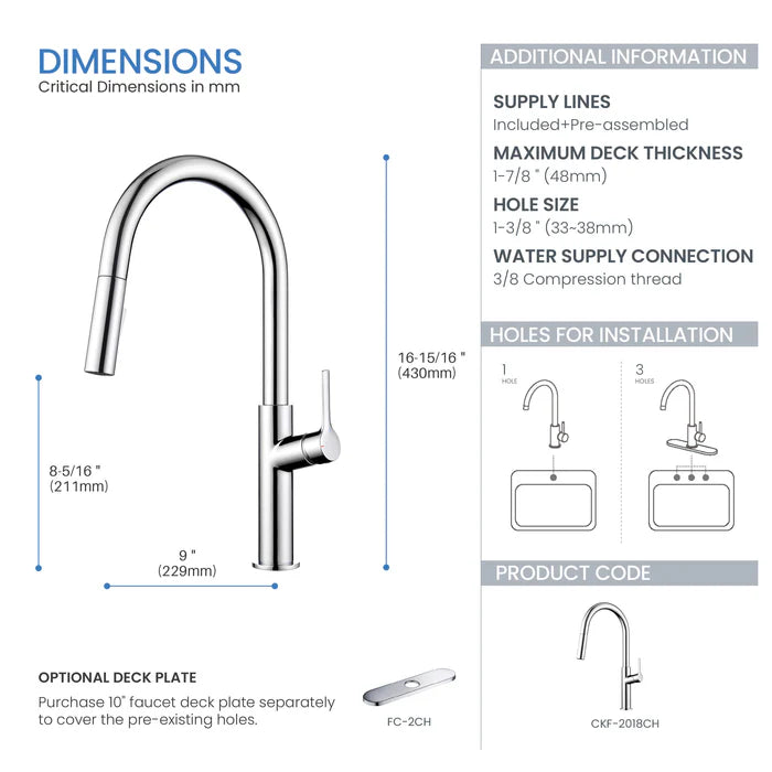 Casa Fixtures - Kitchen Faucet - Neo Single Handle Pull Down Kitchen Sink Faucet (CKF-2018)