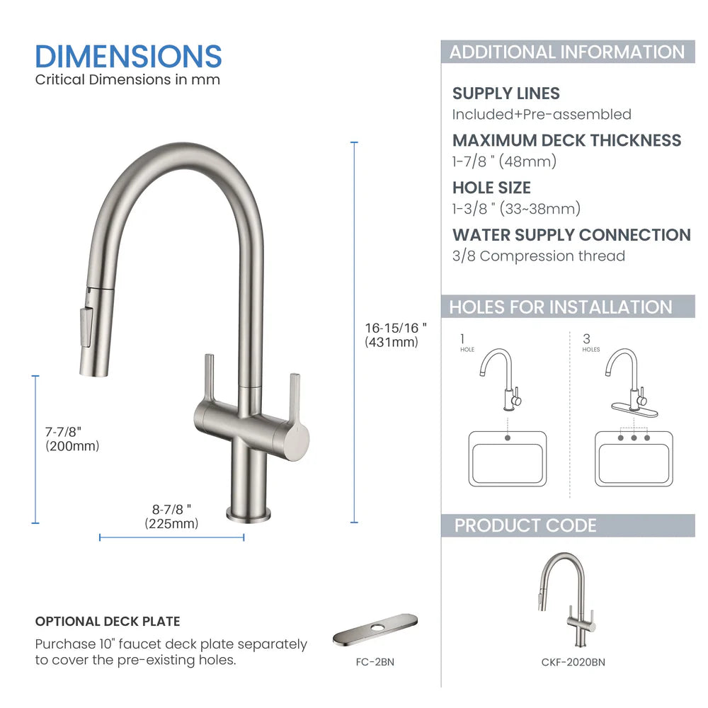 Casa Fixtures - Kitchen Faucet - Neo Single Hole Two Handle Pull Down Kitchen Faucet (CKF-2020)