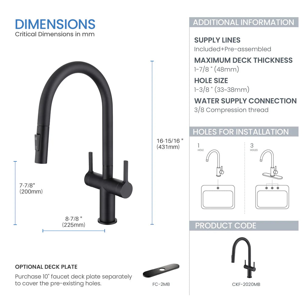 Casa Fixtures - Kitchen Faucet - Neo Single Hole Two Handle Pull Down Kitchen Faucet (CKF-2020)