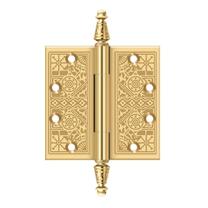 Deltana - Solid Brass Hinges - 4-1/2" x 4-1/2" Ornate Door Hinge Square Corner (Pairs)