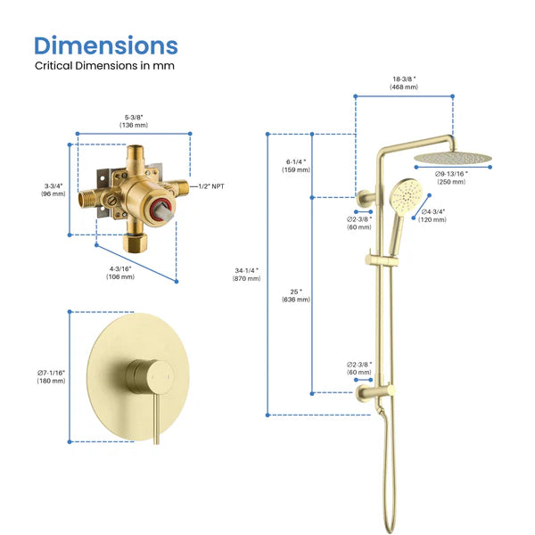 Casa Fixtures - Shower Faucets - Halo Pressure Balanced 2-Function Wall Mount Shower Column with Rough In Valve (CSC-4103)