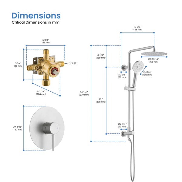 Casa Fixtures - Shower Faucets - Halo Pressure Balanced 2-Function Wall Mount Shower Column with Rough In Valve (CSC-4103)