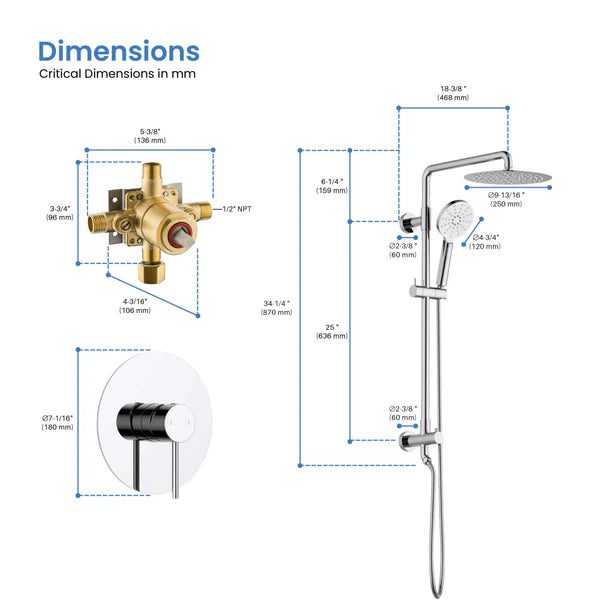 Casa Fixtures - Shower Faucets - Halo Pressure Balanced 2-Function Wall Mount Shower Column with Rough In Valve (CSC-4103)