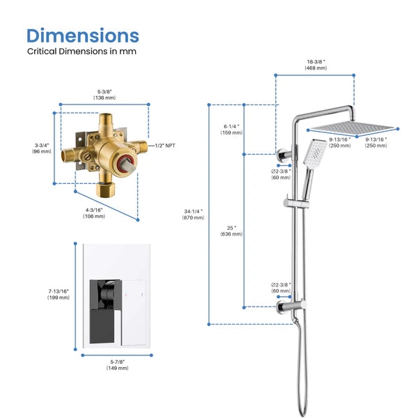 Casa Fixtures - Shower Faucets - Quadra Pressure Balanced 2-Function Wall Mount Shower Column with Rough In Valve (CSC-4104)
