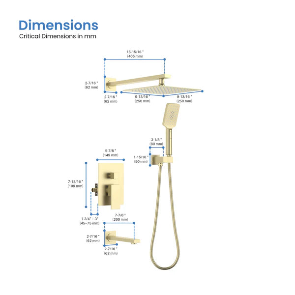 Casa Fixtures - Shower Faucets - Quadra Pressure Balanced 3-Function Wall Mount Shower System with Rough-In Valve (CSF-4006)