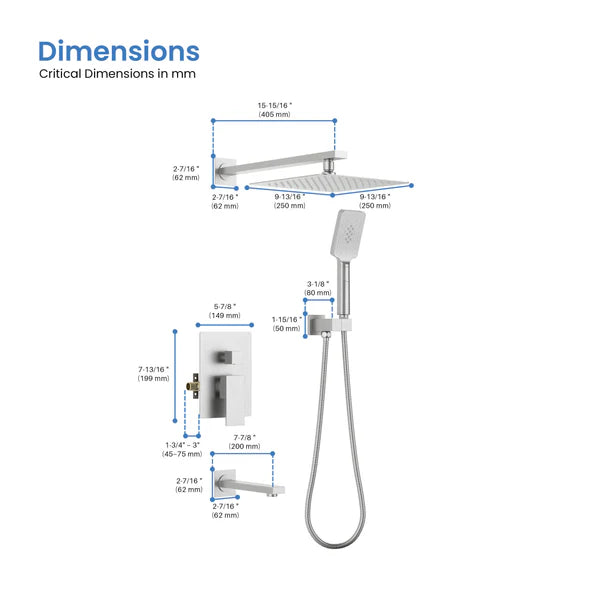 Casa Fixtures - Shower Faucets - Quadra Pressure Balanced 3-Function Wall Mount Shower System with Rough-In Valve (CSF-4006)