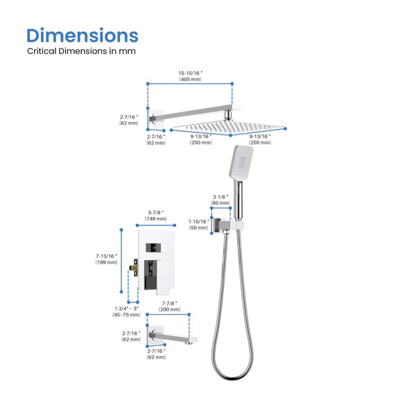 Casa Fixtures - Shower Faucets - Quadra Pressure Balanced 3-Function Wall Mount Shower System with Rough-In Valve (CSF-4006)
