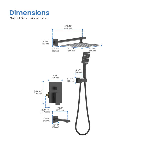 Casa Fixtures - Shower Faucets - Quadra Pressure Balanced 3-Function Wall Mount Shower System with Rough-In Valve (CSF-4006)