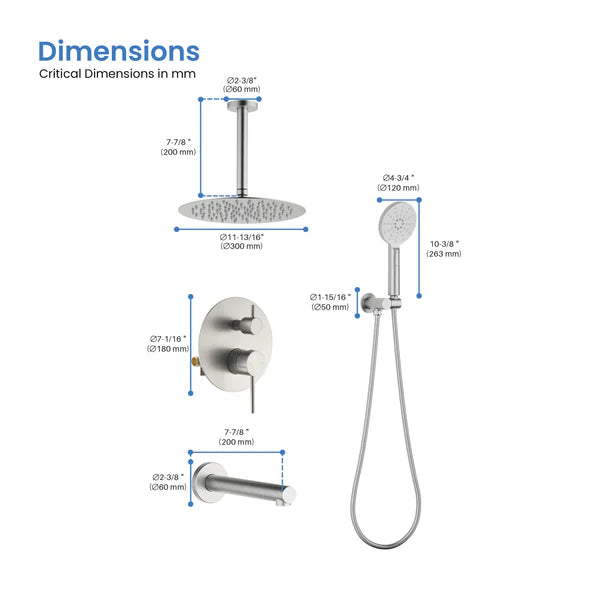 Casa Fixtures - Shower Faucets - Halo Pressure Balanced 3-Function Ceiling Mount Shower System with Rough-in Valve (CSF-4009)
